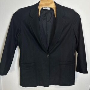 Dumas Blazer Women 14 Black Pure Wool Single Button Made in USA Vintage 756